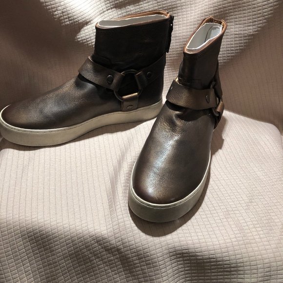 Frye women leather harness strap booties,